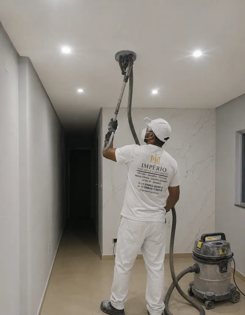 Pintor utilizando equipamento profissional